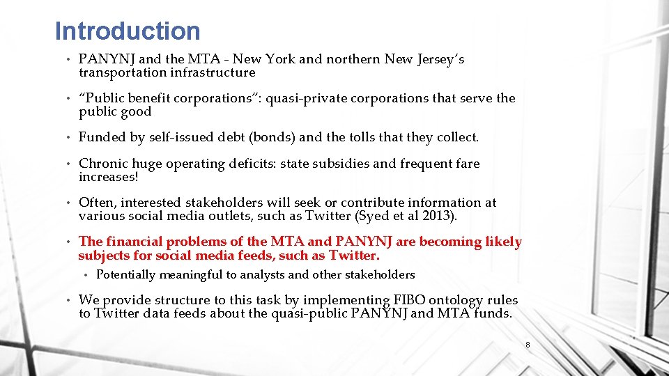 Introduction • PANYNJ and the MTA - New York and northern New Jersey’s transportation