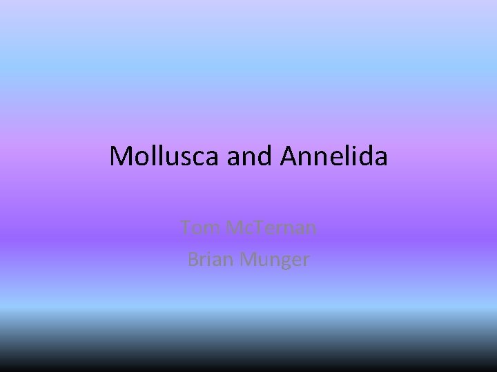 Mollusca and Annelida Tom Mc. Ternan Brian Munger 