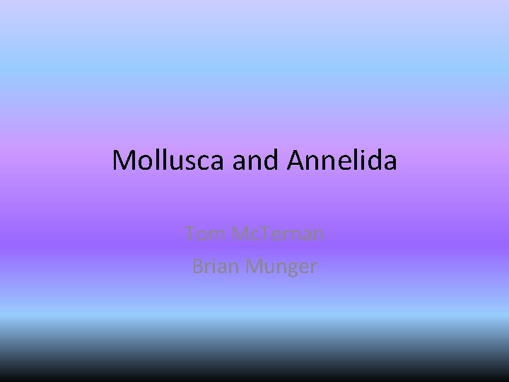 Mollusca and Annelida Tom Mc. Ternan Brian Munger 