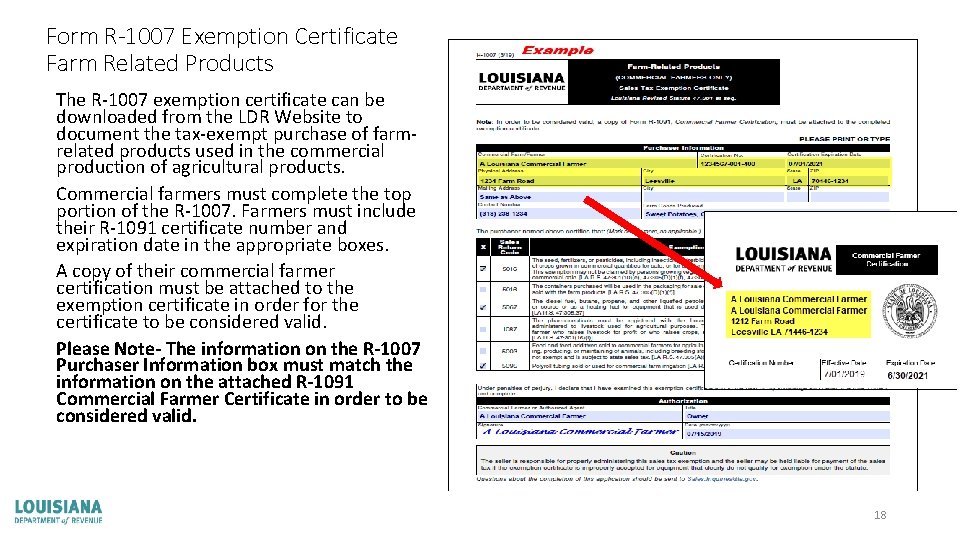 Form R-1007 Exemption Certificate Farm Related Products The R-1007 exemption certificate can be downloaded