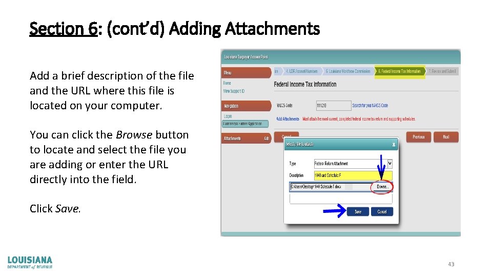 Section 6: (cont’d) Adding Attachments Add a brief description of the file and the