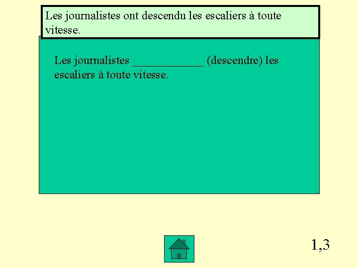 Les journalistes ont descendu les escaliers à toute vitesse. Les journalistes ______ (descendre) les