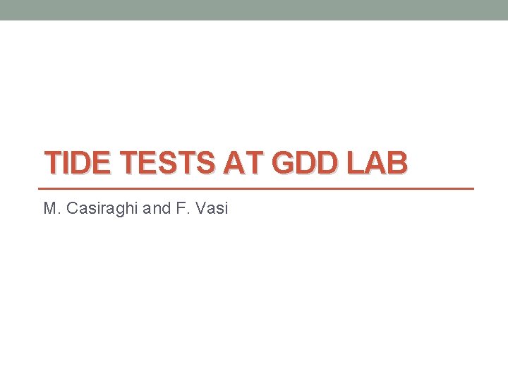 TIDE TESTS AT GDD LAB M. Casiraghi and F. Vasi 