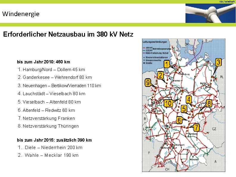 02 c / Windkraft Windenergie Erforderlicher Netzausbau im 380 k. V Netz bis zum 02 c / Windkraft Windenergie Erforderlicher Netzausbau im 380 k. V Netz bis zum