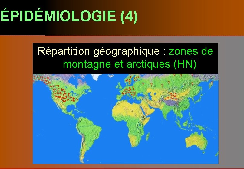 ÉPIDÉMIOLOGIE (4) Répartition géographique : zones de montagne et arctiques (HN) 