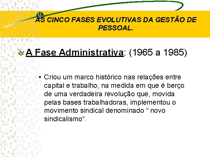 AS CINCO FASES EVOLUTIVAS DA GESTÃO DE PESSOAL. A Fase Administrativa: (1965 a 1985)