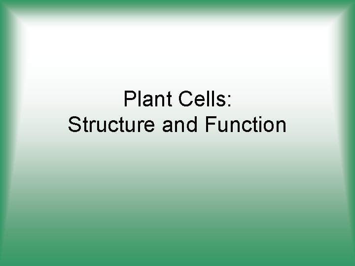 Plant Cells: Structure and Function 