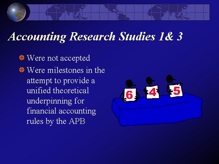 Accounting Research Studies 1& 3 Were not accepted Were milestones in the attempt to