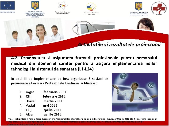 Activitatile si rezultatele proiectului A. 2. Promovarea si asigurarea formarii profesionale pentru personalul medical