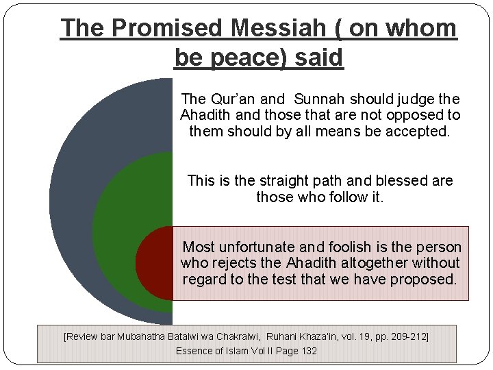 The Promised Messiah ( on whom be peace) said The Qur’an and Sunnah should