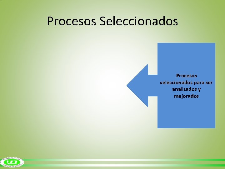 Procesos Seleccionados Procesos seleccionados para ser analizados y mejorados 