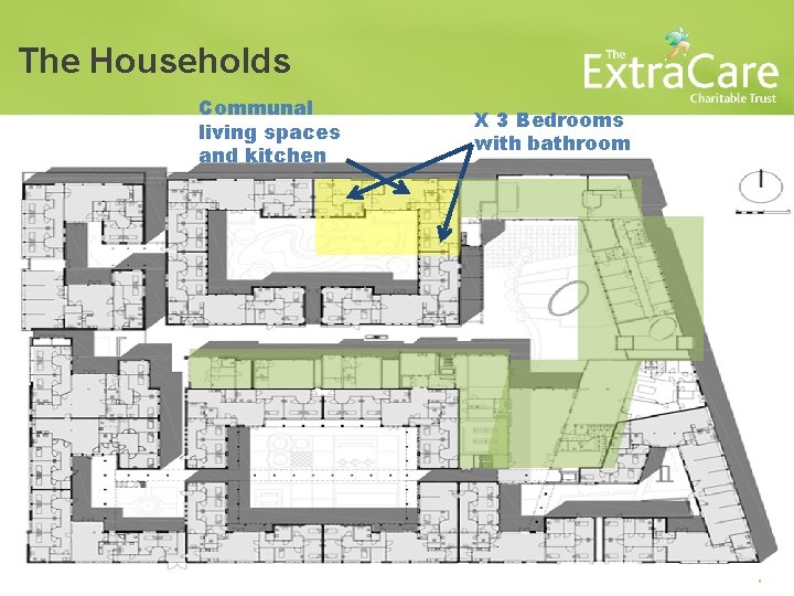 The Households Communal living spaces and kitchen X 3 Bedrooms with bathroom The Households Communal living spaces and kitchen X 3 Bedrooms with bathroom