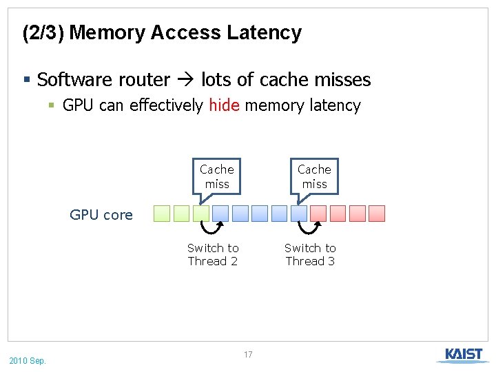 (2/3) Memory Access Latency § Software router lots of cache misses § GPU can