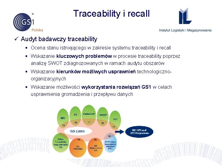 Traceability i recall ü Audyt badawczy traceability § Ocena stanu istniejącego w zakresie systemu