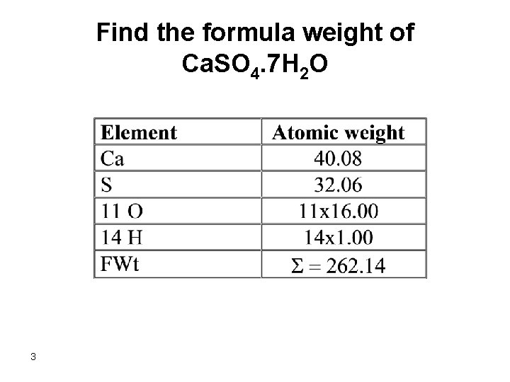 Find the formula weight of Ca. SO 4. 7 H 2 O 3 