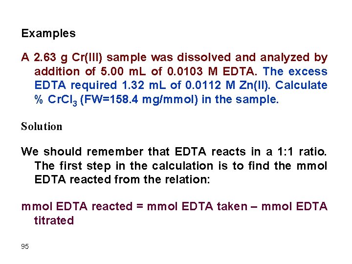 Examples A 2. 63 g Cr(III) sample was dissolved analyzed by addition of 5.