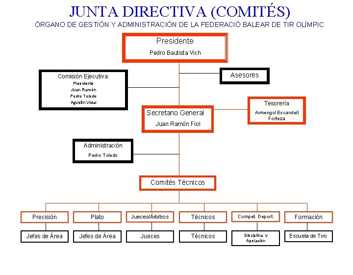 JUNTA DIRECTIVA (COMITÉS) ÓRGANO DE GESTIÓN Y ADMINISTRACIÓN DE LA FEDERACIÓ BALEAR DE TIR