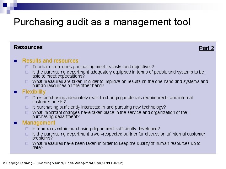 Purchasing audit as a management tool Resources n Part 2 Results and resources To