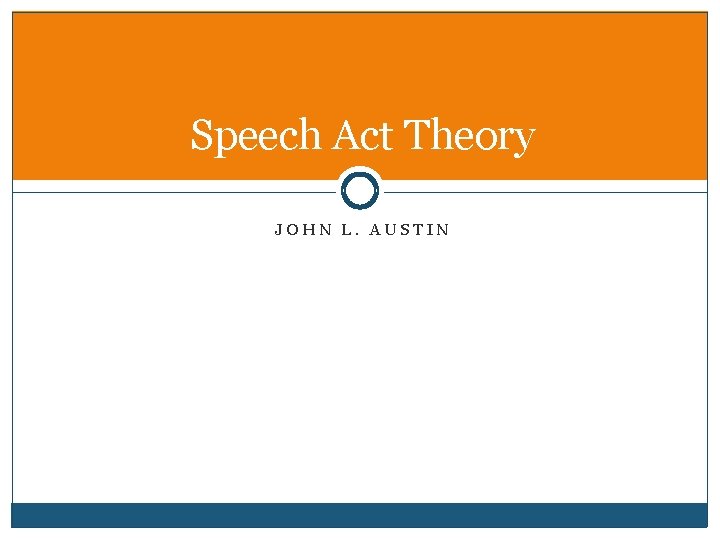 Speech Act Theory JOHN L. AUSTIN 