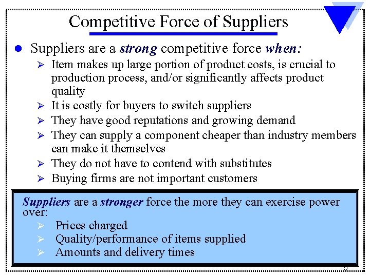 Competitive Force of Suppliers l Suppliers are a strong competitive force when: Ø Ø Competitive Force of Suppliers l Suppliers are a strong competitive force when: Ø Ø