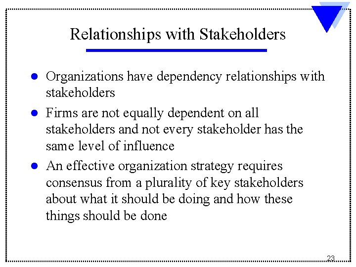 Relationships with Stakeholders l l l Organizations have dependency relationships with stakeholders Firms are Relationships with Stakeholders l l l Organizations have dependency relationships with stakeholders Firms are