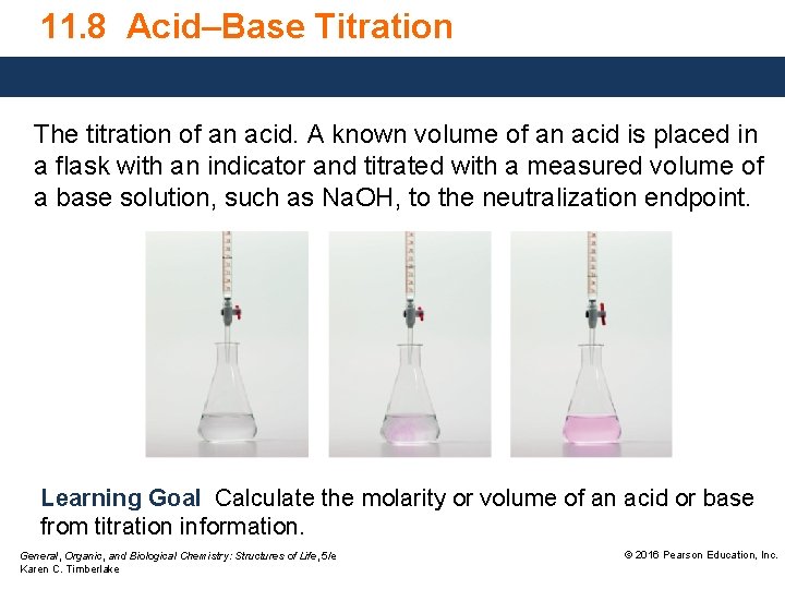 11. 8 Acid–Base Titration The titration of an acid. A known volume of an