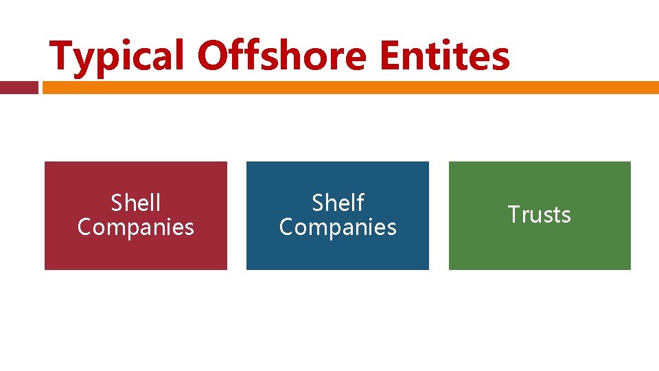 Typical Offshore Entites Shell Companies Shelf Companies Trusts 