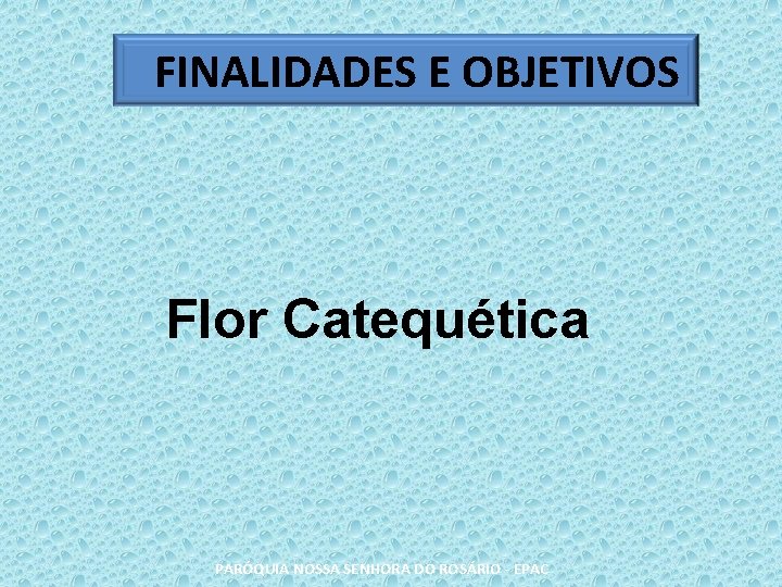 FINALIDADES E OBJETIVOS Flor Catequética PARÓQUIA NOSSA SENHORA DO ROSÁRIO - EPAC 