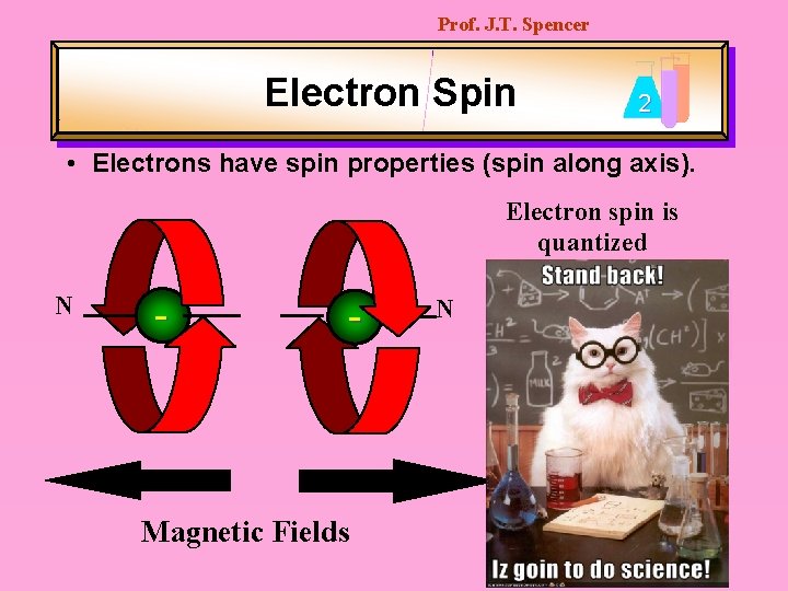 Prof. J. T. Spencer Electron Spin 2 • Electrons have spin properties (spin along