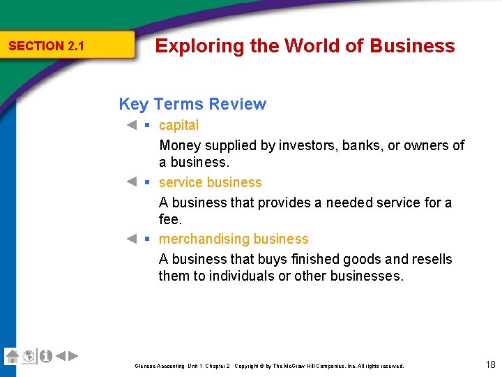 SECTION 2. 1 Exploring the World of Business Key Terms Review § capital Money SECTION 2. 1 Exploring the World of Business Key Terms Review § capital Money