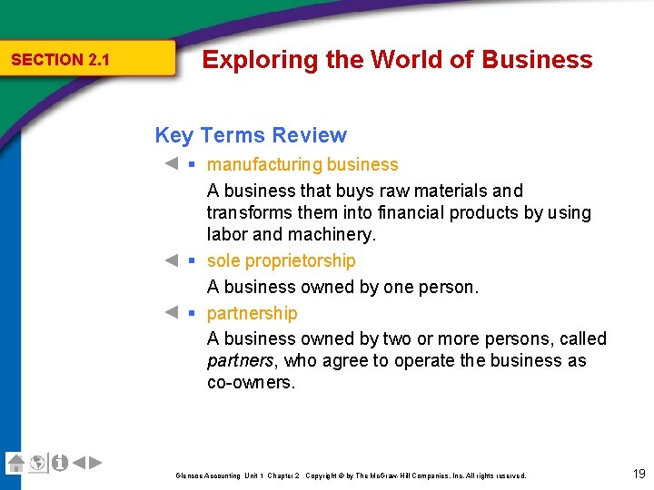 SECTION 2. 1 Exploring the World of Business Key Terms Review § manufacturing business SECTION 2. 1 Exploring the World of Business Key Terms Review § manufacturing business