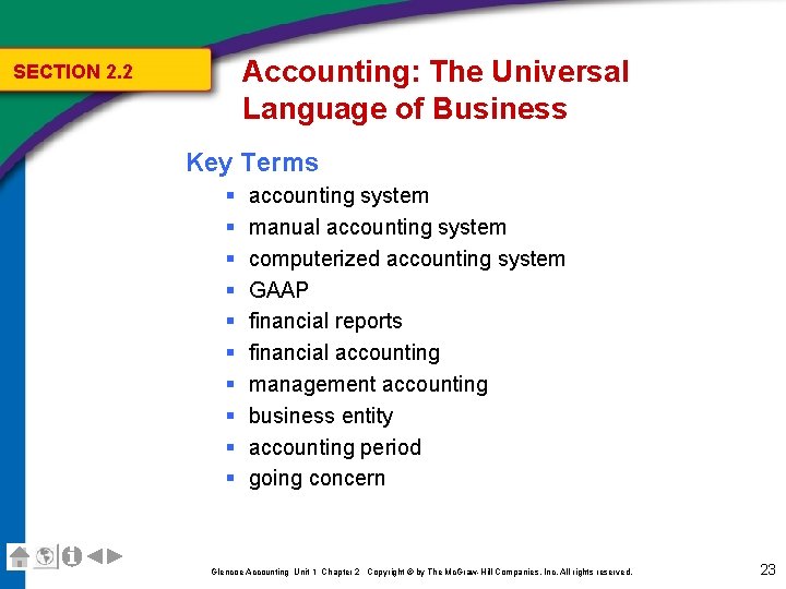 Accounting: The Universal Language of Business SECTION 2. 2 Key Terms § § § Accounting: The Universal Language of Business SECTION 2. 2 Key Terms § § §
