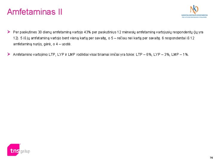 Amfetaminas II Ø Per paskutines 30 dienų amfetaminą vartojo 43% per paskutinius 12 mėnesių Amfetaminas II Ø Per paskutines 30 dienų amfetaminą vartojo 43% per paskutinius 12 mėnesių