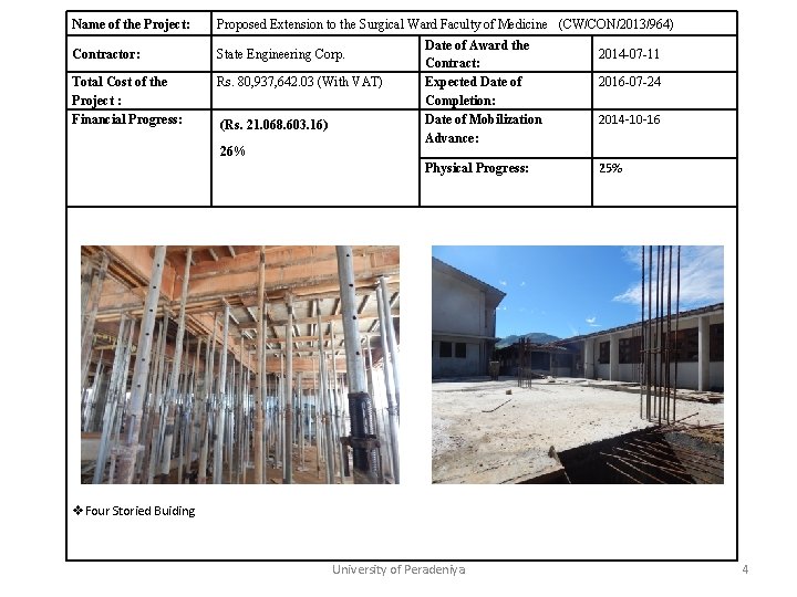 Name of the Project: Proposed Extension to the Surgical Ward Faculty of Medicine (CW/CON/2013/964)