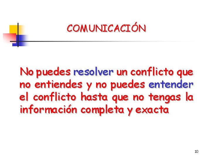 COMUNICACIÓN No puedes resolver un conflicto que no entiendes y no puedes entender el