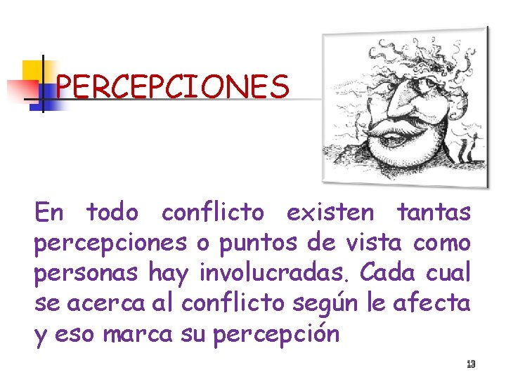 PERCEPCIONES En todo conflicto existen tantas percepciones o puntos de vista como personas hay