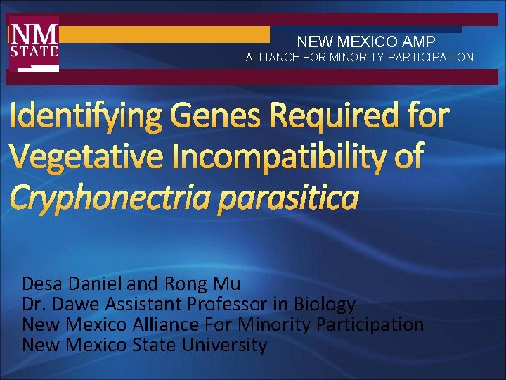 NEW MEXICO AMP ALLIANCE FOR MINORITY PARTICIPATION Identifying Genes Required for Vegetative Incompatibility of