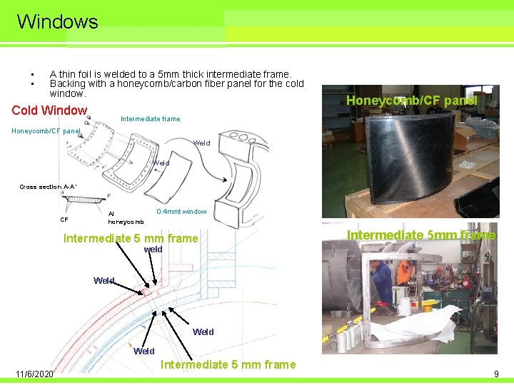 Windows • • A thin foil is welded to a 5 mm thick intermediate