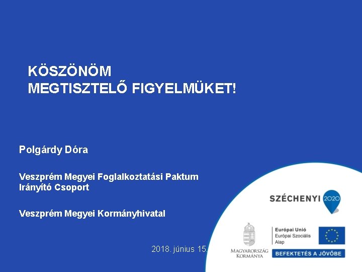 KÖSZÖNÖM MEGTISZTELŐ FIGYELMÜKET! Polgárdy Dóra Veszprém Megyei Foglalkoztatási Paktum Irányító Csoport Veszprém Megyei Kormányhivatal