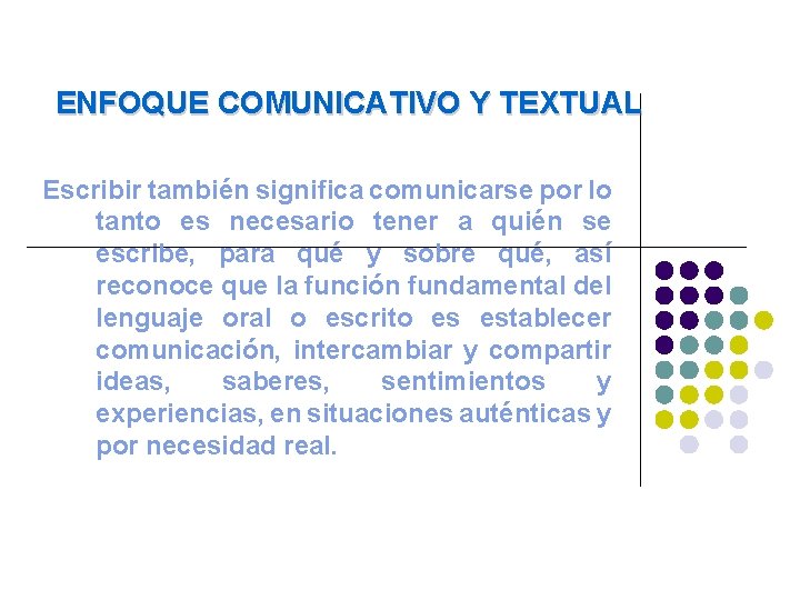ENFOQUE COMUNICATIVO Y TEXTUAL Escribir también significa comunicarse por lo tanto es necesario tener ENFOQUE COMUNICATIVO Y TEXTUAL Escribir también significa comunicarse por lo tanto es necesario tener
