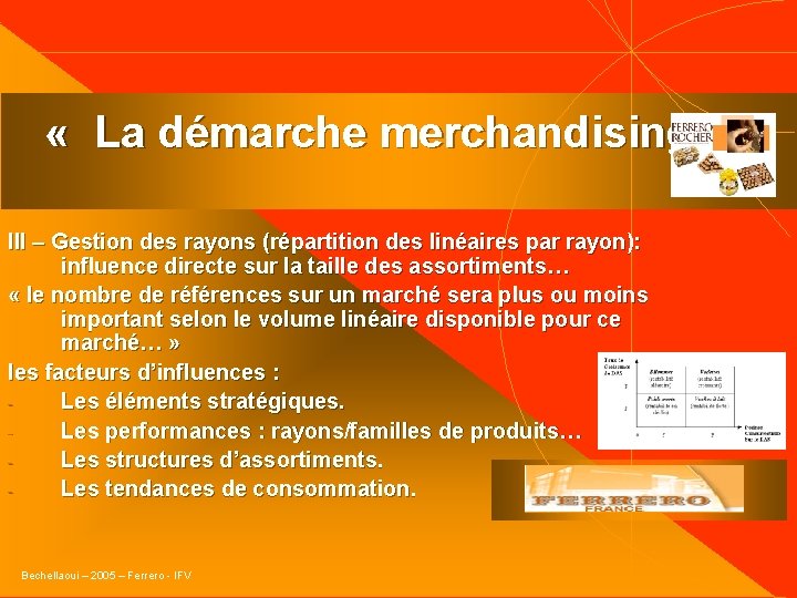  « La démarche merchandising… » III – Gestion des rayons (répartition des linéaires