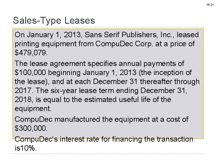 15 -21 Sales-Type Leases On January 1, 2013, Sans Serif Publishers, Inc. , leased