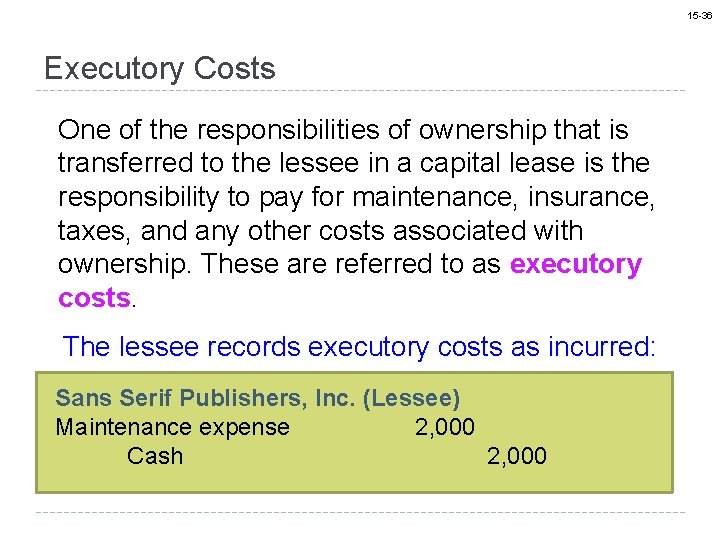 15 -36 Executory Costs One of the responsibilities of ownership that is transferred to