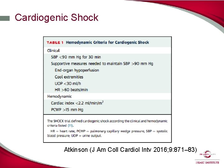 Cardiogenic Shock Atkinson (J Am Coll Cardiol Intv 2016; 9: 871– 83) 