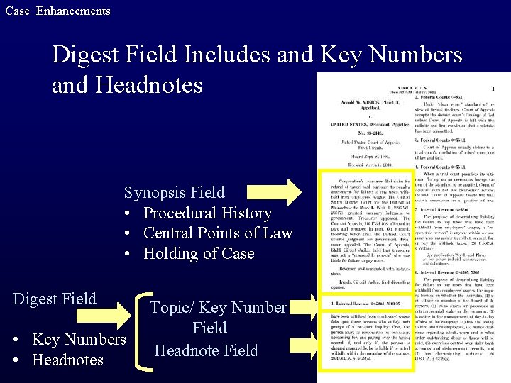 Case Enhancements Digest Field Includes and Key Numbers and Headnotes Synopsis Field • Procedural