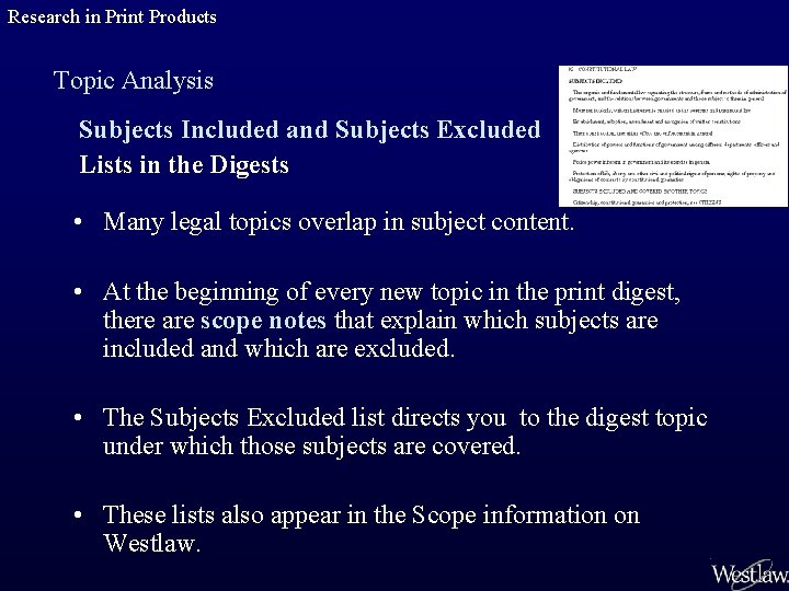 Research in Print Products Topic Analysis Subjects Included and Subjects Excluded Lists in the