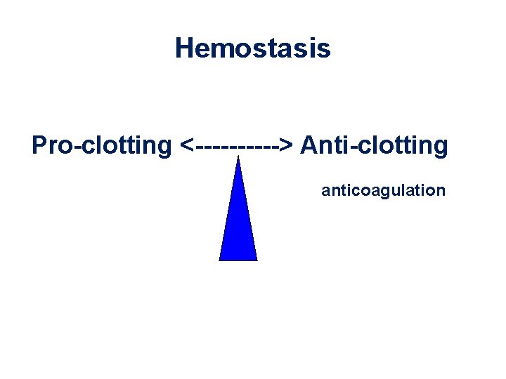 Hemostasis Pro-clotting <-----> Anti-clotting anticoagulation 