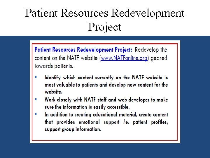Patient Resources Redevelopment Project 