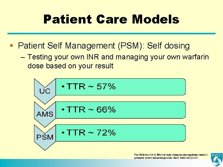 Patient Care Models § Patient Self Management (PSM): Self dosing – Testing your own