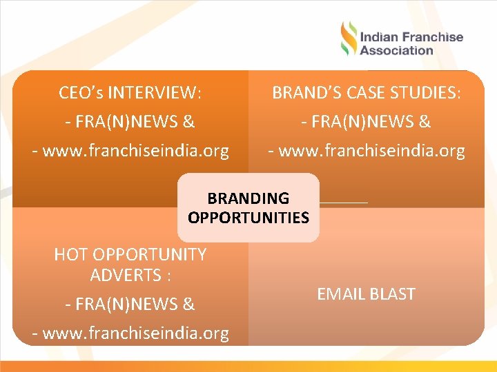 CEO’s INTERVIEW: - FRA(N)NEWS & BRAND’S CASE STUDIES: - FRA(N)NEWS & - www. franchiseindia.